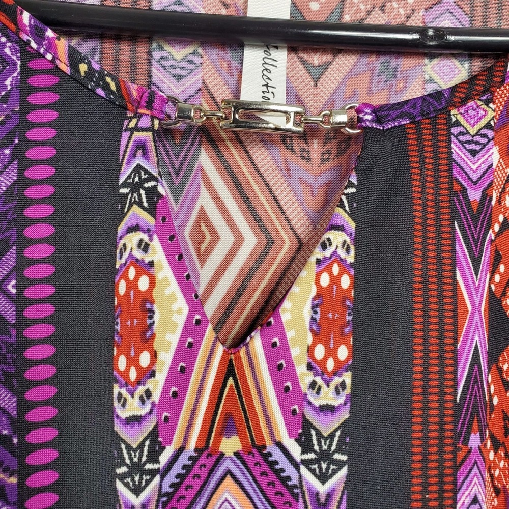 NY Collection Women Geo Print‎ Tunic Top Blouse Shirt Long Sleeve Size L - Picture 3 of 10